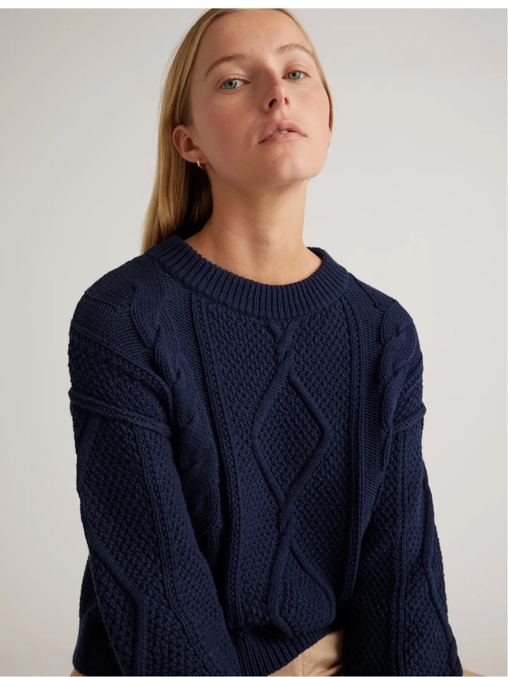 Quince Cotton Cropped Cable Crew Sweater - Picture 2 of 4